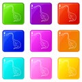 Aquatic dinosaur icons set 9 color collection