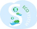 Aquatic ecosystem animals. Fishes swim along outline of letter s. Eco friendly, nature conservation