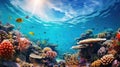 Aquatic ecosystem, Beautiful coral reef with fish, aquatic life, clear turquoise water, generative ai Royalty Free Stock Photo