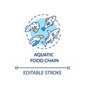 Aquatic food chain concept icon. Energy producer and consumers. Marine flora and fauna. Ecosystem idea thin line