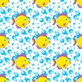 Aquatic funny sea fish yellow animals underwater creatures cartoon characters shell aquarium sealife seamless pattern Royalty Free Stock Photo