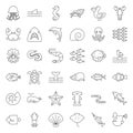 Aquatic Ocean life outline icon set