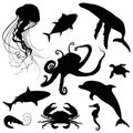 aquatic ocean life silhouette set