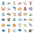 Aquatic Ocean life filled outline icon set