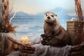 Aquatic Otter animal background. Generate Ai