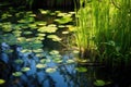 aquatic plants creating shade in a sunlit pond