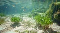 aquatic plants and fish to the play of light and shadow on the sandy bottom Royalty Free Stock Photo