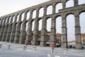 Aqueduct of Segovia. Ancient Roman aqueduct in the Plaza del Azoguejo and old construction cities in Segovia. Spain. Europe. Horiz