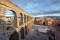 Aqueduct of Segovia and Plaza del Azoguejo Square - Segovia, Spain Royalty Free Stock Photo