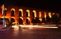 Aqueduct of Valens in night, Istanbul, Turkey. Royalty Free Stock Photo