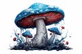 Aqueous Blue mushroom illustration. Generate Ai