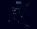 Aquila constellation, vector illustration with the names of basic stars Royalty Free Stock Photo