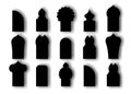 Set Arabic arch window and doors black icon. Traditional design and culture islamic windows. Vector flat style cartoon icons