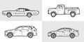 ÃÂ¡ar in outline. Set of vector automobile icons. Retro and modern car sketches: pickup, sedan, SUV, convertible.