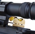 AR-15 rifle scope being checked that it is level with the gun Royalty Free Stock Photo