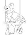 Ara parrot on a swing. Children coloring book. Royalty Free Stock Photo