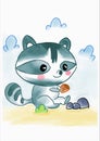 2022 arab art ball cartocute baby raccoon eating tree