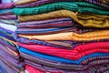 Arab bazaar. samples of the national fabric. Royalty Free Stock Photo