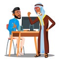 Arab Boss Screaming At Scared Empolyee Vector. Isolated Illustration