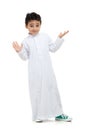 Arab Saudi boy confused, raising his both hands