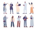 Arab business characters. Muslim boss, arabic female and male office workers. Flat diverse businessman, businesswoman
