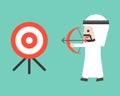 Arab business man drawing bow to shooting target, flat design bu Royalty Free Stock Photo