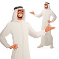 Arab business man presenting. Isolated vector illustration. Royalty Free Stock Photo