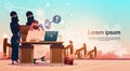 Arab Business Man Working WIth Laptop Computer Pumpjack Oil Rig Crane Platform Background Wealth Concept Royalty Free Stock Photo