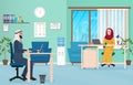 Arab Business People in Office. Muslim Arabic male and female Working on the laptop. Vector Illustration.