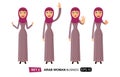 Set of emotions arab business woman waving hand goodbye cartoon vector