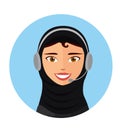 Female call center operator with headset icon client services web design communication customer support phone assistance vector Royalty Free Stock Photo