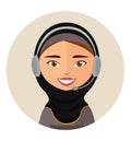 Arab call center operator with headset icon client services web design communication customer support phone assistance vector Royalty Free Stock Photo