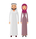 Arab couple man and woman together happy in traditional national clothes dress costume vector