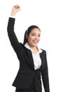 Arab business woman euphoric raising arm