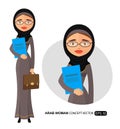 Arab business woman with glasses office worker is ready to work with spectacle woman secretary vector flat cartoon illustration Royalty Free Stock Photo