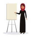 Arab business woman, teacher profession. Muslim businesswoman wearing hijab. Vector character illustration