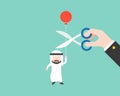 Arab Businessman carrying ballon and paranoid that big hand cut
