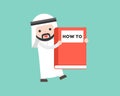 Arab Businessman carrying how to big book, ready to use character Royalty Free Stock Photo