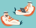 Arab Businessman Chat Laptop Mobile Phone Drink