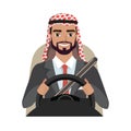 Arab businessman driving a car. Arab man clothing in official suit Royalty Free Stock Photo