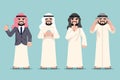 Arab businessman finance working decision making set traditional national ethnic muslim clothes flat design vector Royalty Free Stock Photo