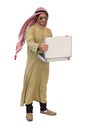 Arab businessman holding bag isolated background with clipping p Royalty Free Stock Photo