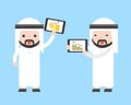 Arab Businessman holding tablet present turnover or information, ready to use character