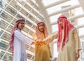 Arab businessman joint hands are teamwork with smiling happy