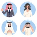 Arab businessman working decision making set traditional national muslim clothes flat design vector illustration Royalty Free Stock Photo