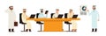 Arab businessmans group at table in bisiness meeting. Arabic saudi men cartoon vector characters