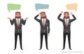 Arab businessmen communicate. Dialog bubble for communication. Guys with emotions of joy, doubt, thinking, delight