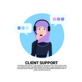 Arab call center headset agent woman client support online operator, muslim customer and technical service icon, chat