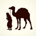 Arab with camel laden. Vector drawing