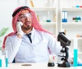 Arab chemist scientist testing quality of oil petrol Royalty Free Stock Photo